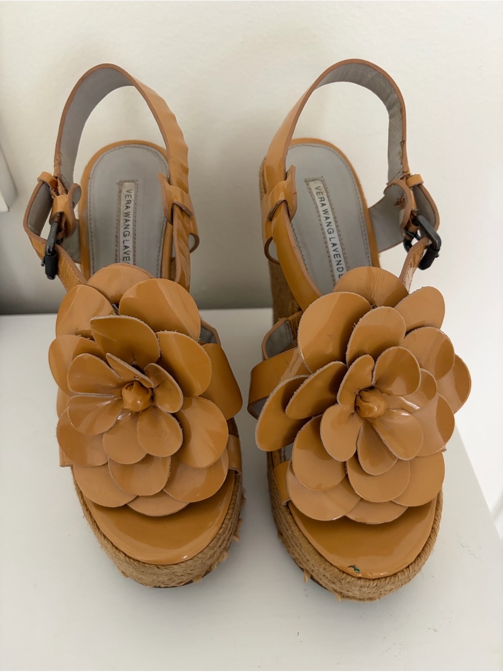 Tan Floral Platform Wedge Sandals
